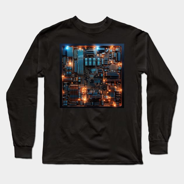 Cyber Circuit Cityscape Long Sleeve T-Shirt by star trek fanart and more